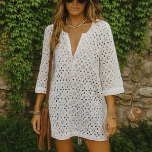 J. CREW White Eyelet Shift Mini Dress/Tunic, XS